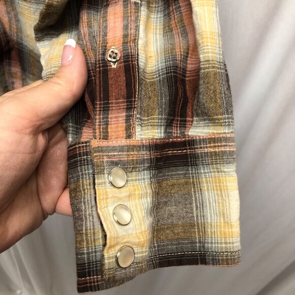 Western Trails Brown Plaid Shirt Mens Size XL Pearl Snaps Cotton Long Sleeve - Picture 4 of 7